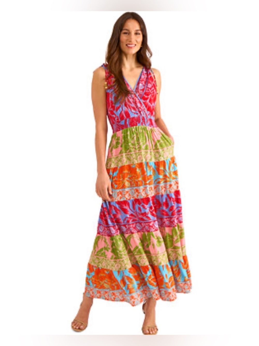 VINCE CANUTO Patchwork Floral Tiered Maxi Dress in Multicolor Sz/PXL